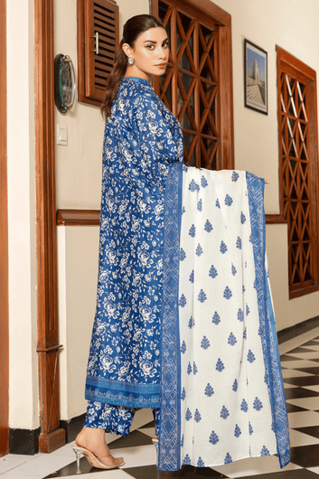 Azure Bloom – Long Shirt Style – Premium Printed Lawn 3 Piece Suit