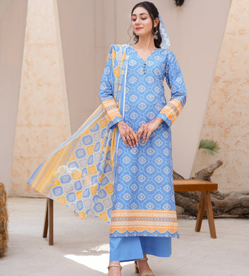 Cubic Charm | 3 Piece Cambric Suit | Unstitched