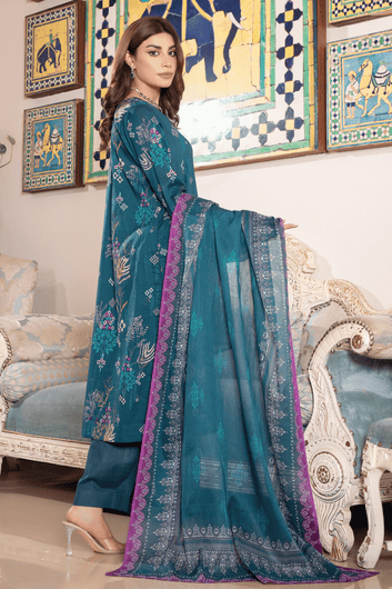 Teal Blossom – Premium Printed Lawn 3 Piece Suit