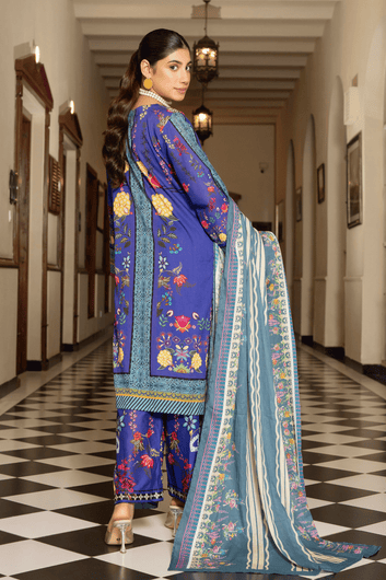 Cobalt Floral – Premium Printed Lawn 3 Piece Suit