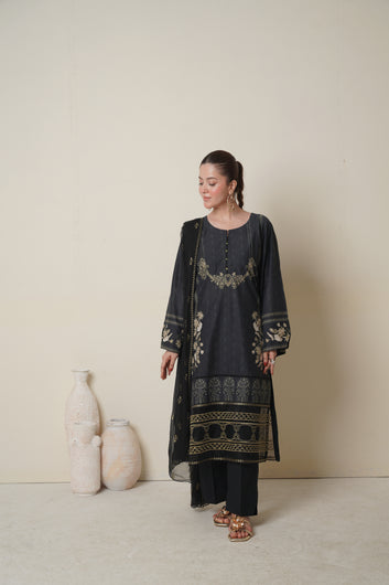 Onyx Bloom | Cotton 3 Piece Unstitched | Bottom Patch